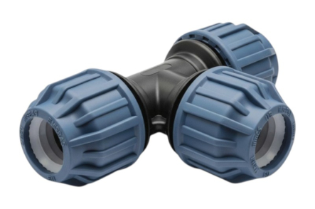 Preview: PP T-Stück - PP Klemmverbinder mit blauer Überwurfmutter